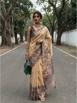Mimosa - Beige Women's Art Silk Banarasi Saree