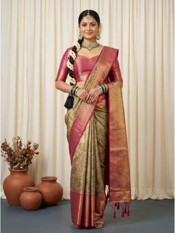 Mimosa - Green Art Silk Kanjivaram Zari Woven Design Saree