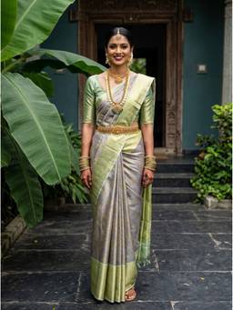 Mimosa - Grey Art Silk Kanjivaram Zari Woven Design Saree