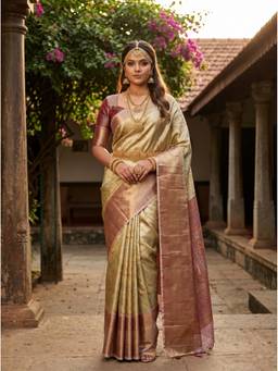 Mimosa - Beige Art Silk Kanjivaram Zari Woven Design Saree
