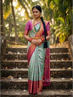 Mimosa - Turquoise Art Silk Kanjivaram Zari Woven Design Saree