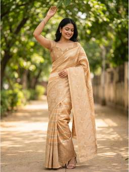 Mimosa - Beige Art Silk Banarasi Zari Woven Design Saree