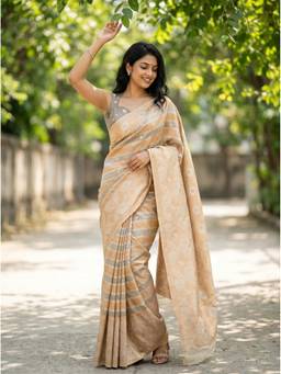 Mimosa - Beige Art Silk Banarasi Zari Woven Design Saree