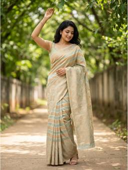 Mimosa - Beige Art Silk Banarasi Zari Woven Design Saree