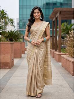 Mimosa - Beige Art Silk Banarasi Zari Woven Saree