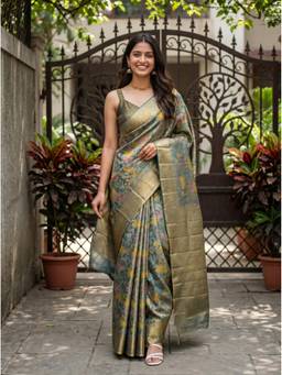 Mimosa - Olive Art Silk Kanjivaram Zari Woven Saree