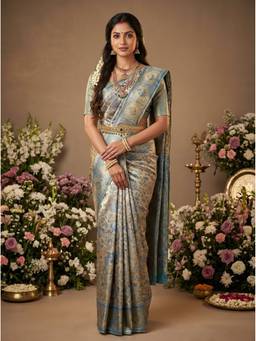 Mimosa - Turquoise Women's Art Silk Kanjivaram Saree