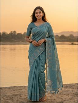 Mimosa - Turquoise Women's Art Silk Banarasi Saree