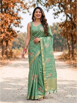 Mimosa - Green Art Silk Banarasi Embroidered Saree