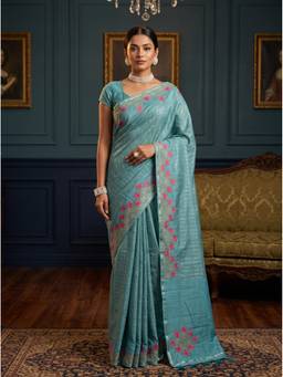 Mimosa - Blue Art Silk Banarasi Embroidered Saree