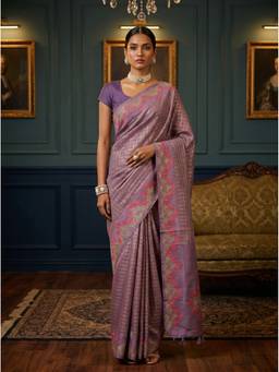 Mimosa - Purple Art Silk Banarasi Embroidered Saree