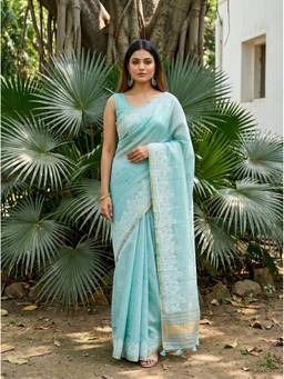 Mimosa - Blue Art Silk Banarasi Embroidered Saree