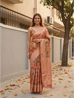 Mimosa - Pink Art Silk Kalamkari Print Work Saree