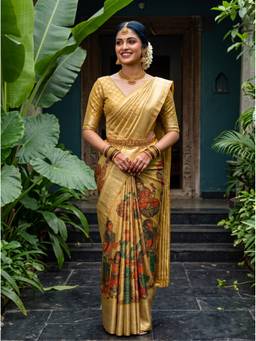 Mimosa - Yellow Art Silk Kalamkari Print Work Saree