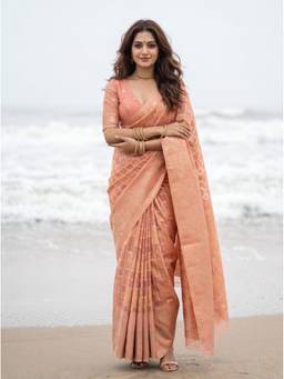 Mimosa - Peach Art Silk Banarasi Zari Woven Design Saree
