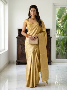 Mimosa - Beige Art Silk Kanjivaram Zari Woven Saree