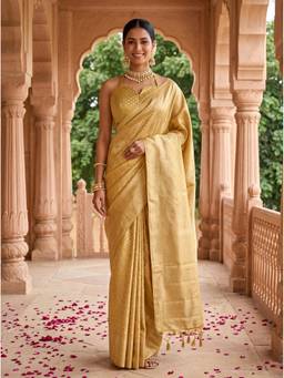 Mimosa - Beige Art Silk Kanjivaram Zari Woven Saree