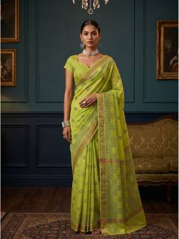 Mimosa - Green Linen Banarasi Zari Woven Design Saree