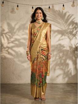 Mimosa - Beige Art Silk Kalamkari Print Work Saree