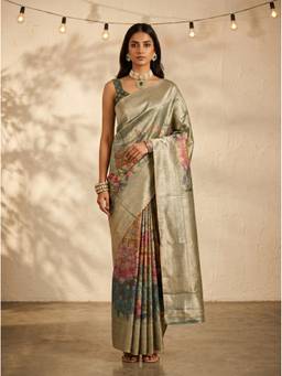 Mimosa - Turquoise Art Silk Kalamkari Print Work Saree