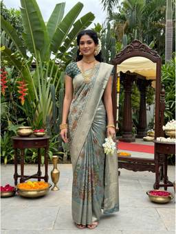 Mimosa - Turquoise Art Silk Kalamkari Zari Woven Saree