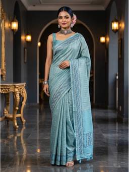 Mimosa - Blue Art Silk Banarasi Embroidered Saree