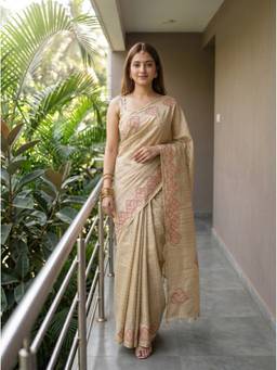 Mimosa - Beige Women's Art Silk Banarasi Saree