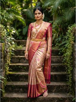 Mimosa - Beige Women's Art Silk Kanjivaram Saree