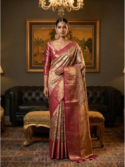 Mimosa - Beige Women's Art Silk Kanjivaram Saree