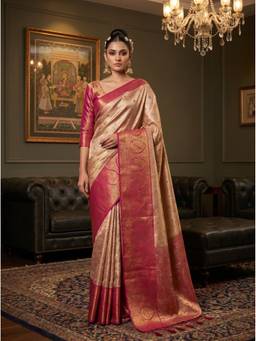 Mimosa - Beige Women's Art Silk Kanjivaram Saree