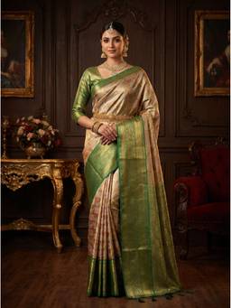 Mimosa - Beige Women's Art Silk Kanjivaram Saree