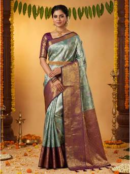Mimosa - Turquoise Women's Art Silk Kanjivaram Saree
