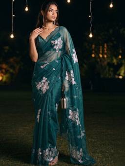 SATRANI - Chiffon Green Embroidered Embellished/Sequined Saree