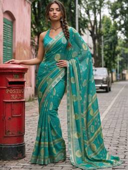 SATRANI - Chiffon Green Printed Woven Saree
