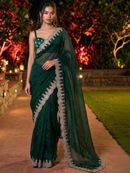 SATRANI - Chiffon Green Embroidered Embellished/Sequined Saree