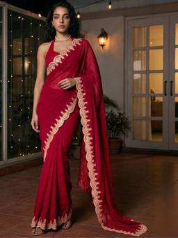 SATRANI - Chiffon Red Embroidered Embellished/Sequined Saree