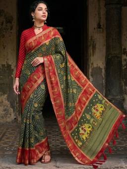 SATRANI - Georgette Green Printed Bandhani Saree