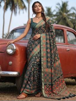 SATRANI - Georgette Green Printed Woven Saree