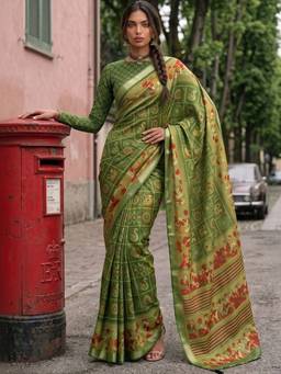 SATRANI - Georgette Green Printed Woven Saree