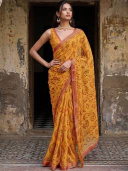 SATRANI - Georgette Mustard Printed Bandhani Saree