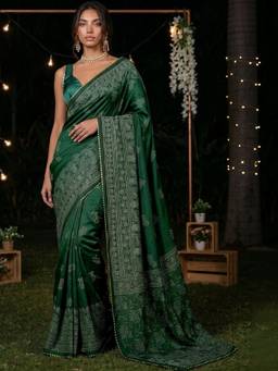 SATRANI - Silk Green Printed Woven Saree