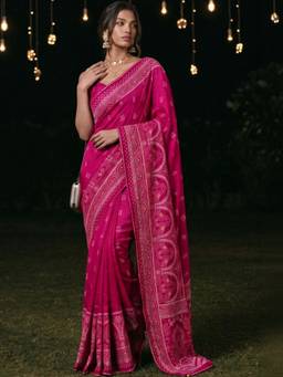 SATRANI - Silk Pink Printed Woven Saree