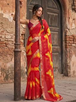 SATRANI - Chiffon Red Printed Bandhani Saree