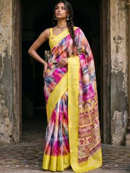 SATRANI - Silk Blend Multi-Color Printed Woven Saree