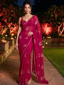 SATRANI - Georgette Red Printed Woven Saree