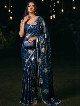 SATRANI - Georgette Blue Printed Woven Saree