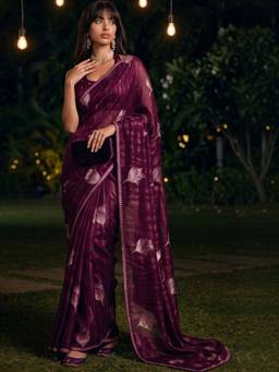 SATRANI - Georgette Wine Printed Woven Saree
