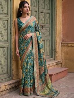 SATRANI - Georgette Green Printed Bandhani Saree