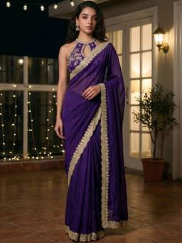 SATRANI - Tissue Purple Embroidered Embellished/Sequined Saree