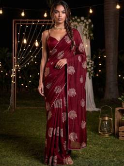 SATRANI - Silk Blend Maroon Printed Woven Saree